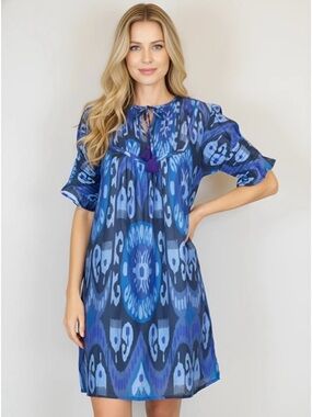 LA PLAGE- Celerie Island Ikat Dress in Blue